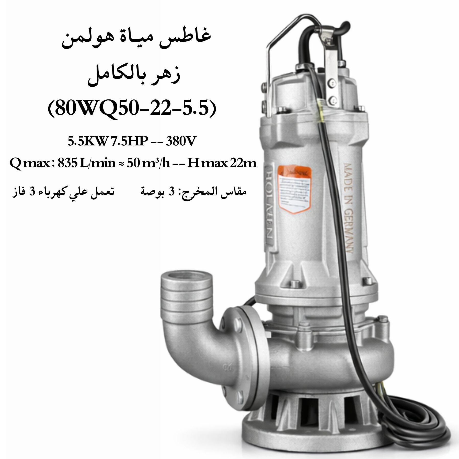 غاطس مياة زهـر بالكامـل هولمن الماني 7.5 حصان (80WQ50-22-5.5)